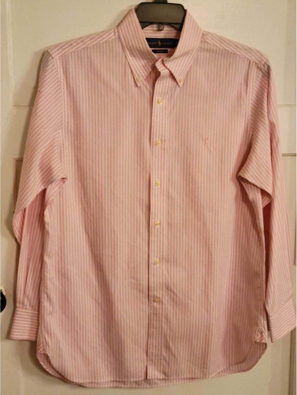 Ralph Lauren  button down shirt men's Pink/white large striped 15.5  32/33